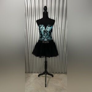 Women’s Flirt Maggie Sottero Blue Black Geometric Strapless Mini Dress Size 8